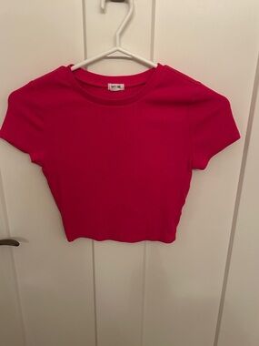 Garage Women's Ribbed Short Sleeve Crop Top - Hot Pink, size S